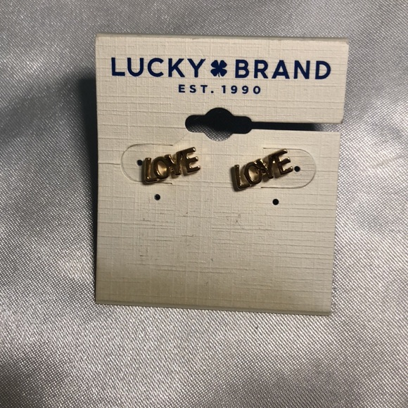 Lucky Brand Gold Tone LOVE In Print Stud Earrings NWT - Picture 7 of 10